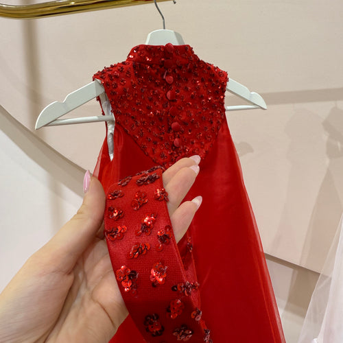 Sequin Halter Tiered Midi Dress