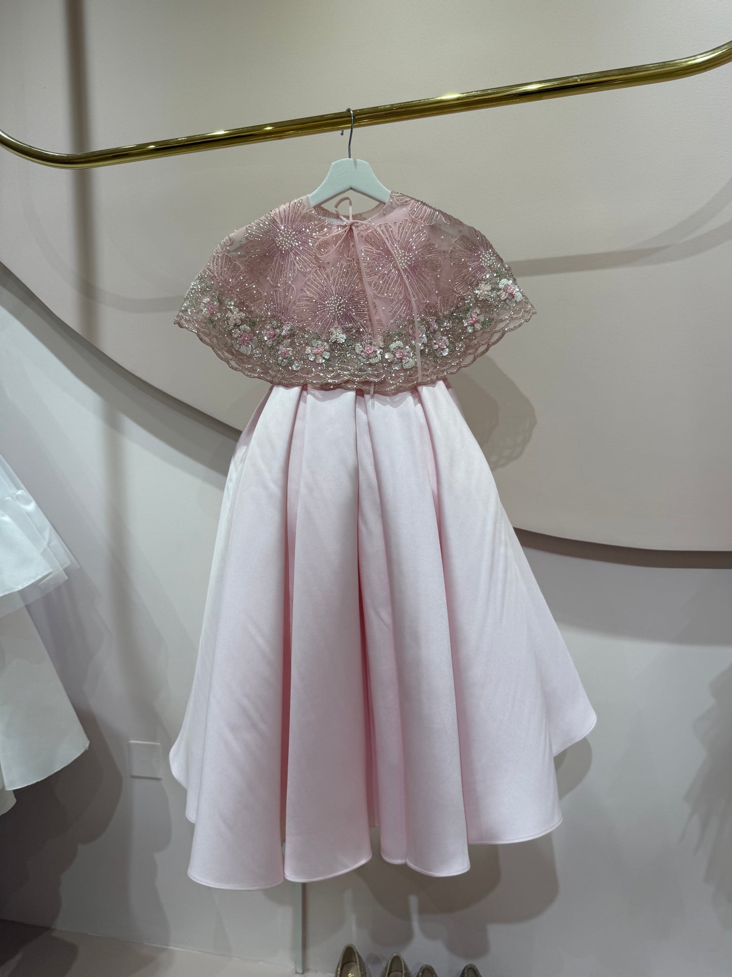 Embroidered Cape Satin Midi Dress