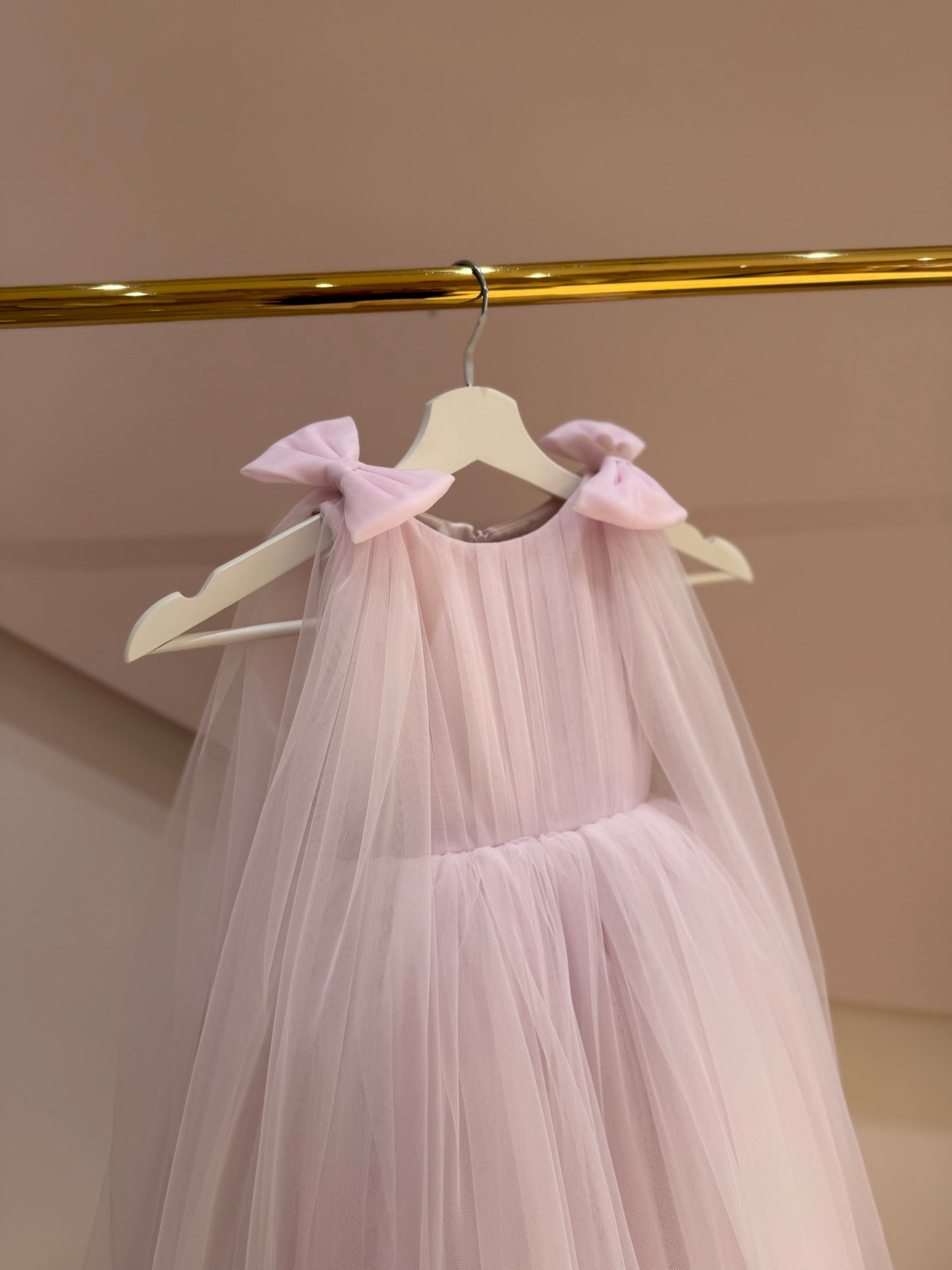 Lavender Bow Strap Tulle Maxi Dress