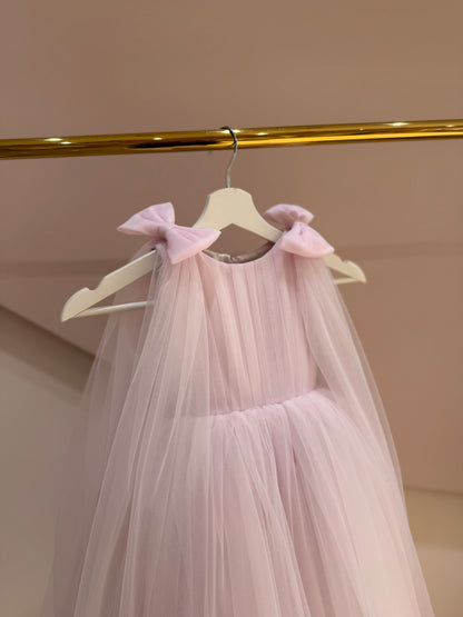 Lavender Bow Strap Tulle Maxi Dress