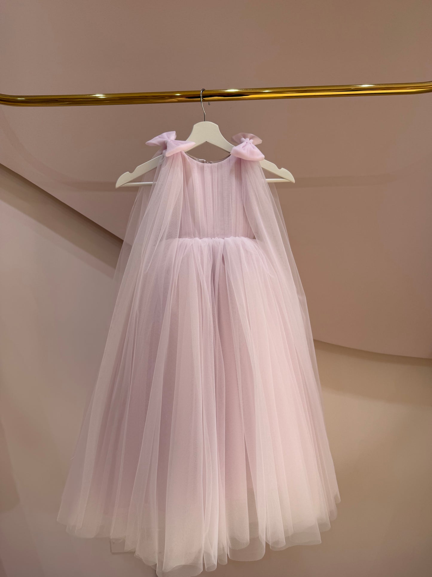 Lavender Bow Strap Tulle Maxi Dress