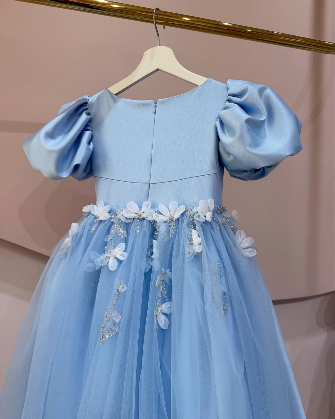 Luxury Floral Puff Sleeve Couture Dress